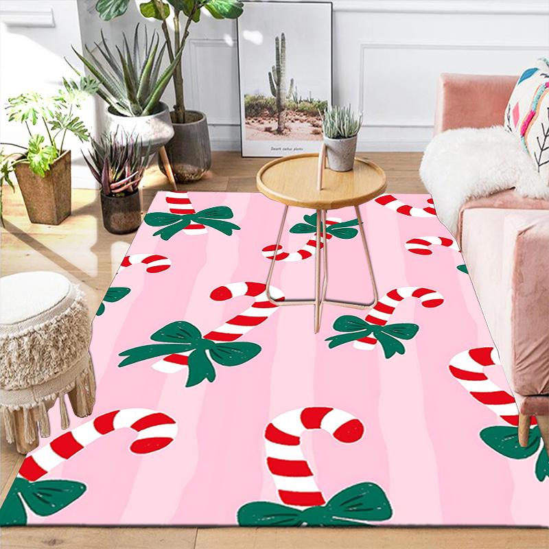 1Pc Christmas Candy Canes Rug Office Carpet Indoor Outdoor Doormat Nonslip Soft And Comfortable Living Room Christmas Halloween Gift D9186