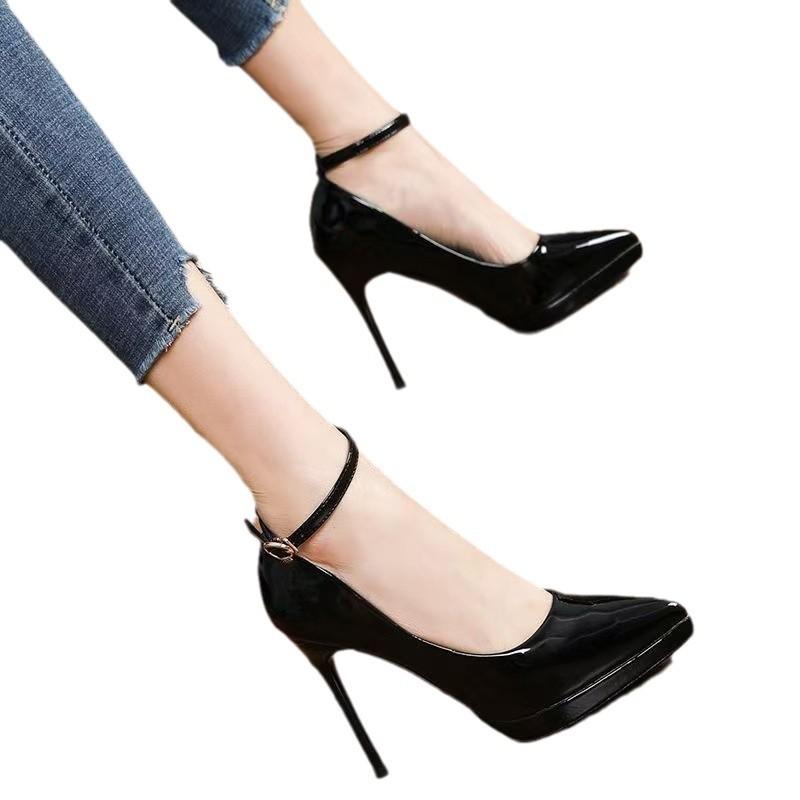 Лето 2025 новый каблук с пряжкой из одного слова женские туфли большого размера женские европейские и американские сандалии модный европейский и американский стилет