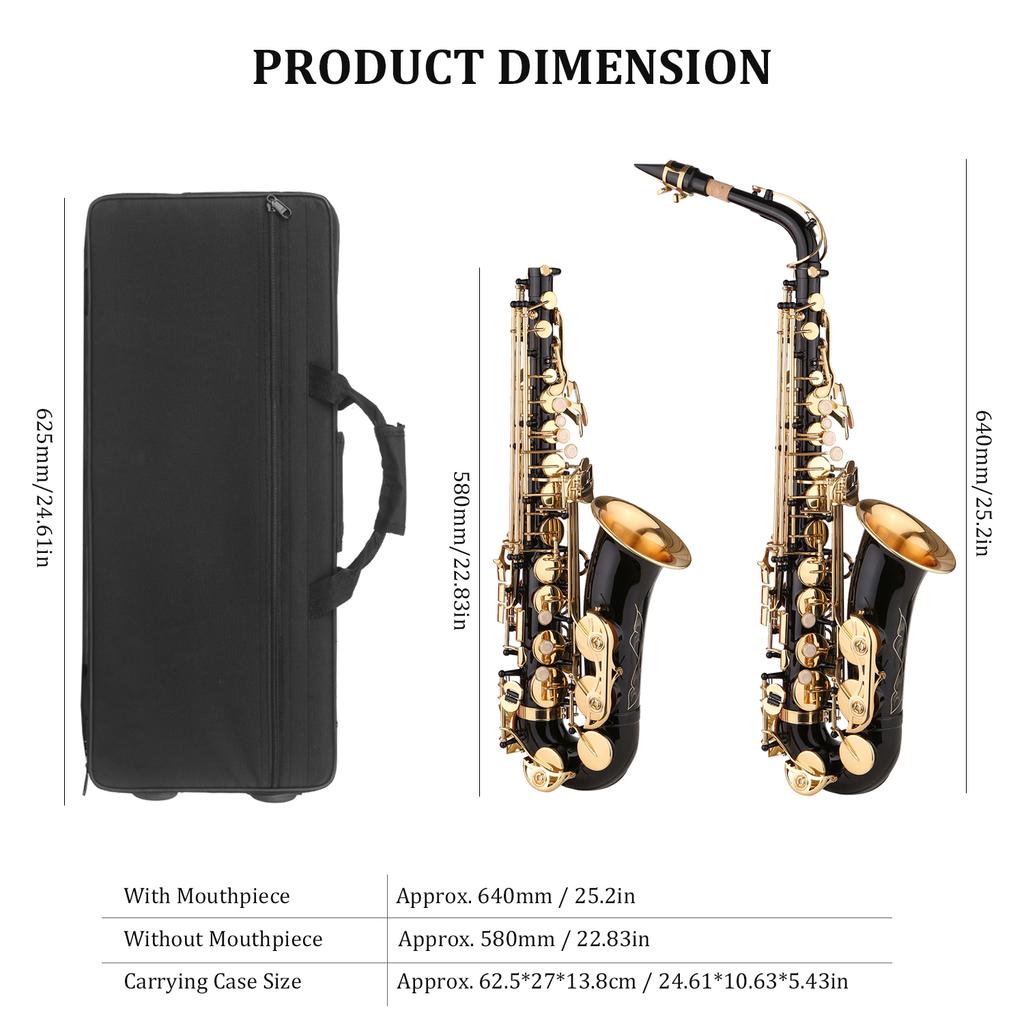 Saxophone Black Paint E-flat Sax for Beginner Student Intermediate Player Brass Eb Alto Saxophone