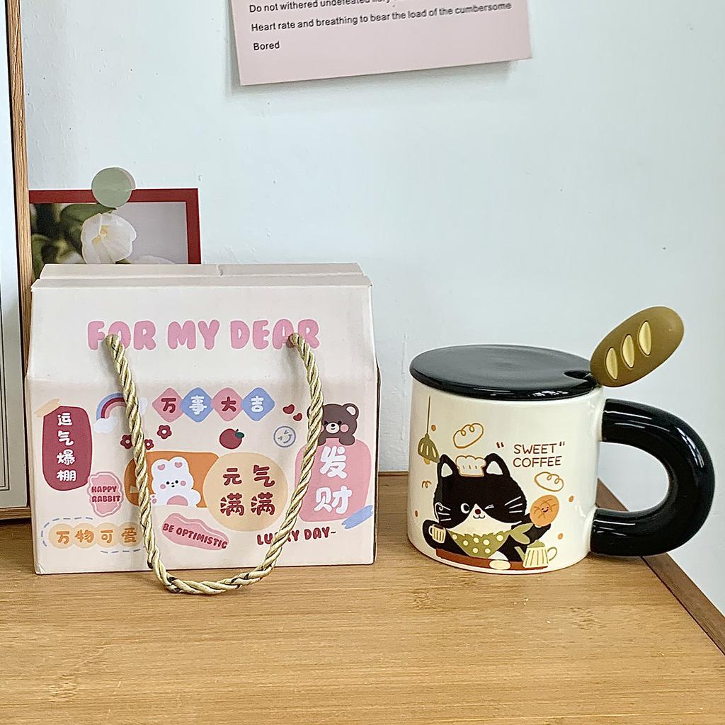 Кружка-котенок с крышкой и ложкой, большая керамическая чашка для девочек, офисная чашка для воды, чашка для кофе, чашка для завтрака, для мужчин