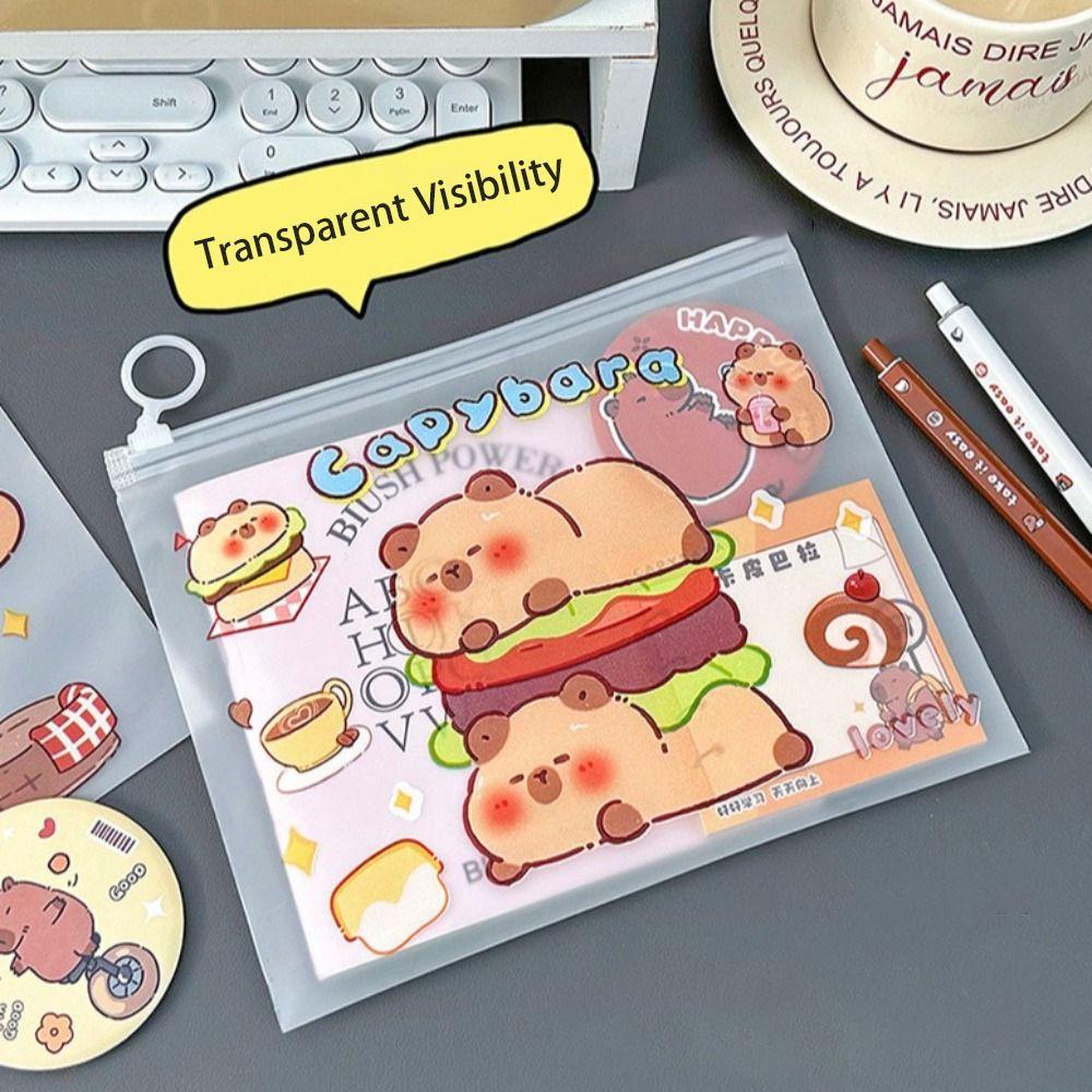 PVC Capybara File Bag Cute Cartoon Zip File Bag New Test Paper Storage Pouch  Student