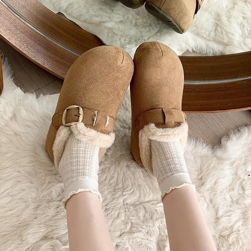 Super good-looking bread shoes, new winter velvet warm snow boots, bag head cotton shoes, platform Birkenstocks