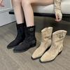 Internet Celebrity Babes Fashion Boots 2025 Autumn and Winter New Suede Tube Buckle Pile Boots Thick Heel Western Cowboy Boots