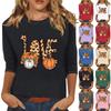 Женская модная повседневная футболка с рукавом три четверти и принтом на Хэллоуин, с круглым вырезом