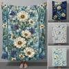 Blue White Floral Vintage Art Deco Elegant Style Throw Soft Flannel Throw Blanket for Couch Bed Sofa Warm Cozy All Season