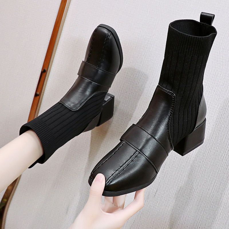 Female Ankle Boots Sock Short Shoes For Women Elastic Booties Brown Footwear Comfortable And Elegant On Offer Korean Style Pu