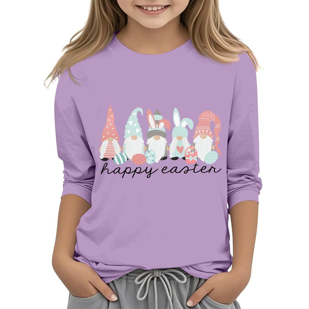 Повседневная футболка с круглым вырезом и пасхальным принтом, с рукавами 7 точек для детей