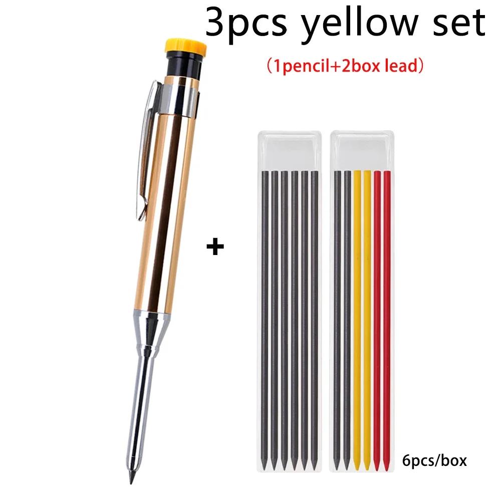 Long Head Nib Deep Hole Woodworking Metal Solid Carpenter Mechanical Pencil Set with Sharpener Construction Marking Scriber Tool