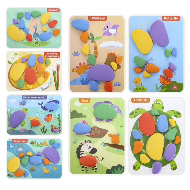 Non-Toxic Children 3D Puzzle Montessori Toys Rainbow Pebbles Logical Thinking Game Kids Painting Sensory Learning Toys For 3-6 Years Old