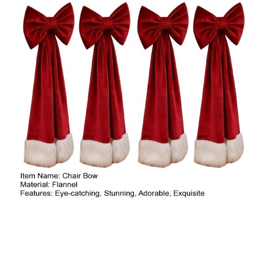 Рождественские бархатные банты на стулья 11,8" x 29,5" Бургундские банты для стульев с завязками сзади для Рождественского банкета, Свадьбы, Вечеринки по случаю дня рождения, Украшения для столовой