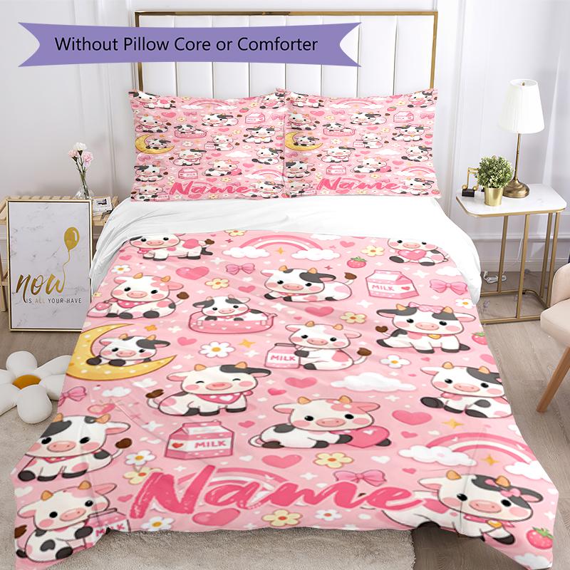 3pcs Custom Name Cow Bedding Set Duvet Cover Closure Includes 1 Duvet Cover & 2 Pillowcases, Soft and Comfortable for All Seasons.