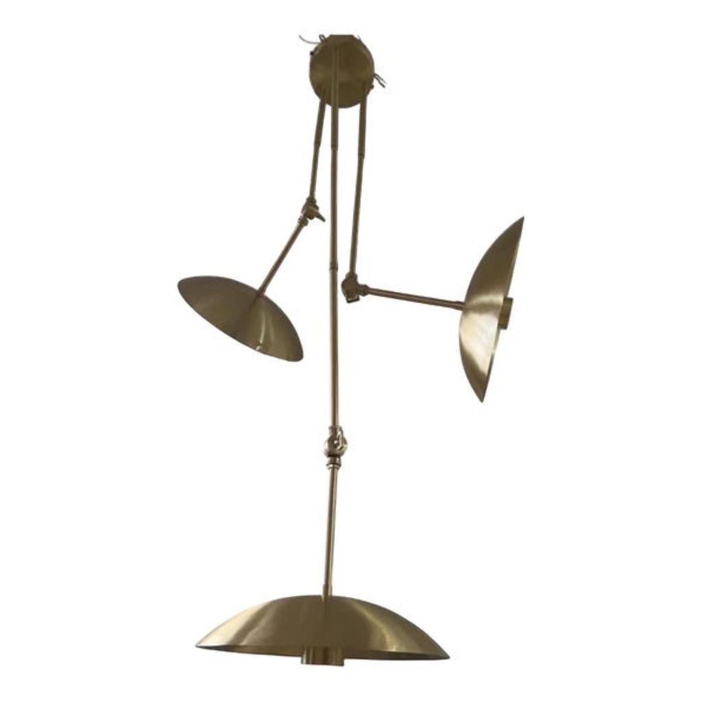 Люстра «Спутник» из латуни середины века на 3 лампы — регулируемый кронштейн