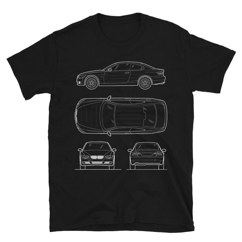 E92 335I Чертеж Bimmer Мужская футболка Немецкий автомобиль Техническая схема