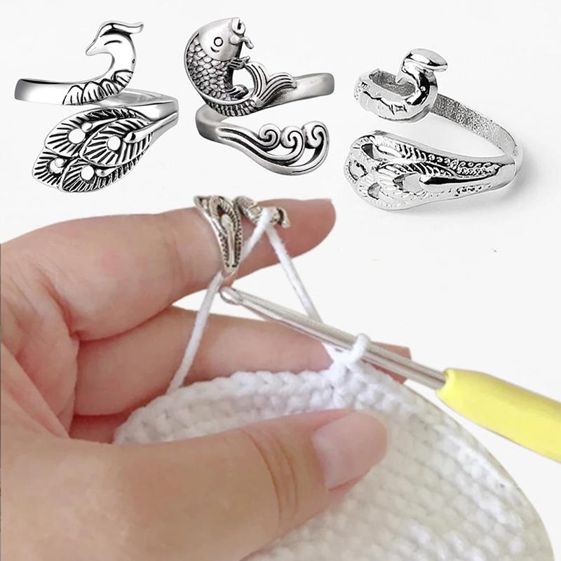 1PC Adjustable Thimble Yarn Guides Knitted Rings Crochet Loop Adjust Finger Wear Knitting Loop