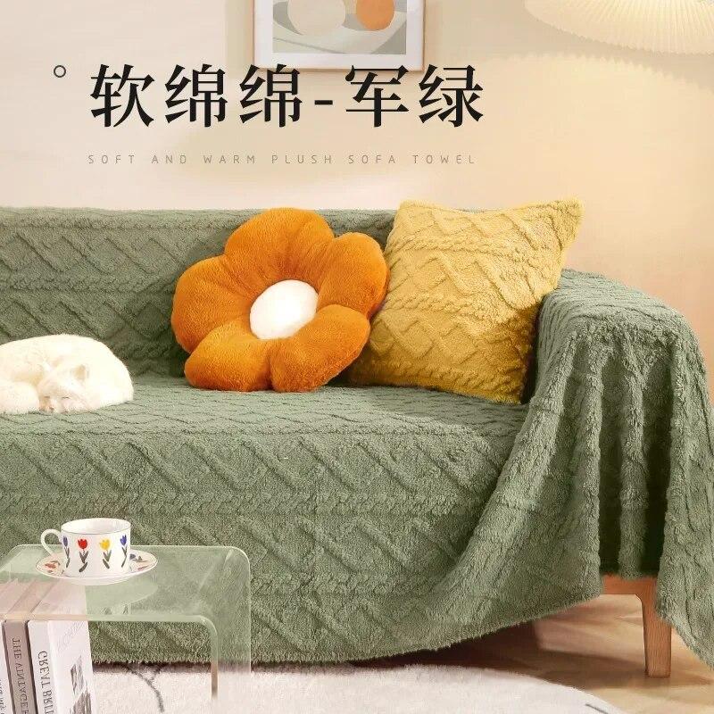Autumn and Winter Thick Sofa Towel Solid Color Plush Sofa Cover Anti Cat Scratch Sofa Mat Sofa Cover Cloth