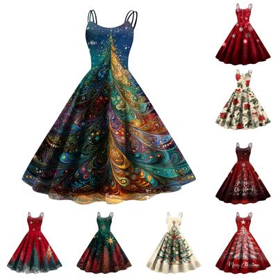 Женское модное сексуальное коктейльное платье без бретелек с рождественским принтом в стиле панк, винтажное платье.