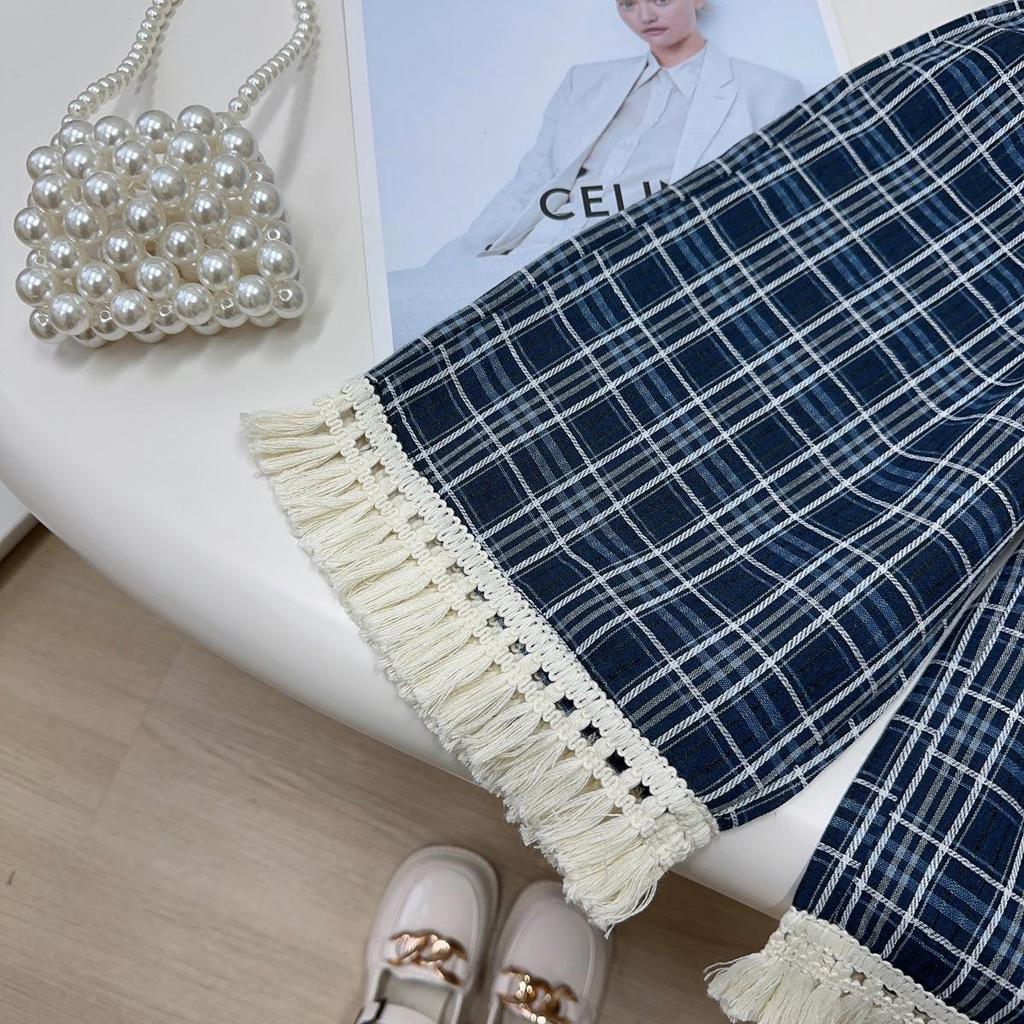 Девочковый клетчатый комплект: топ-майка без рукавов и брюки