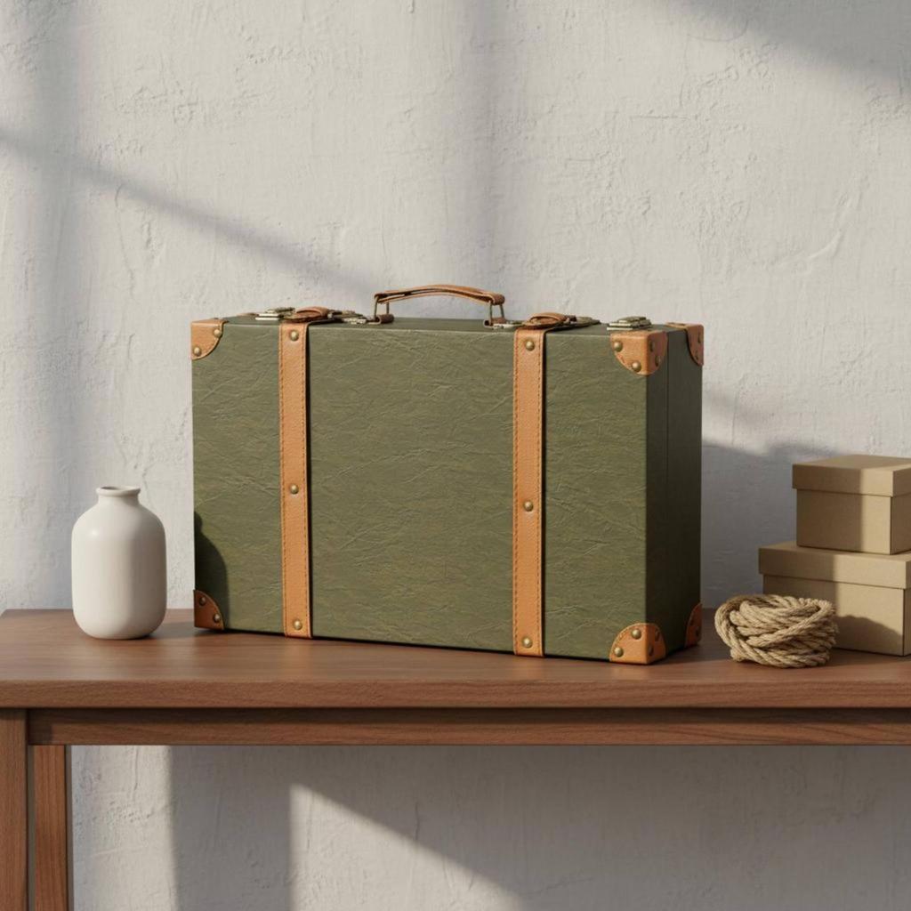 Vintage Storage Case Retro Leather Organizer Classic Suitcase Set Home Decor Box