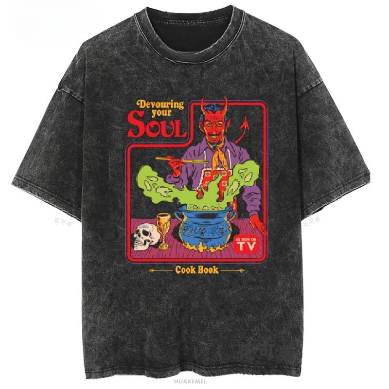 Серия комиксов ужасов Счастливого Рождества Мой первый огнемет Принт Футболки Винтажные выстиранные хлопковые футболки Подарочная одежда