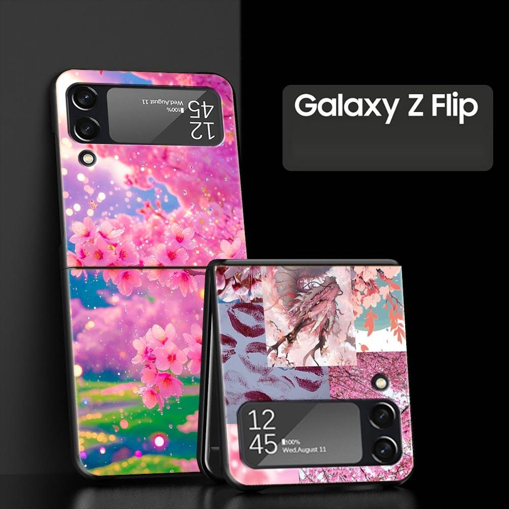 Корейский Цветочный Жесткий ПК Чехол для Телефона Для Samsung Galaxy Z Flip 7 6 5 4 Черная Крышка Для Galaxy Z Flip 3 Складной Fundas Shell Capas