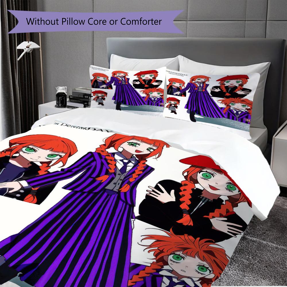 1PC Wednesday pattern Bedding Quilt Set Quilt Cover Pillowcase Home Decoration Birthday Gift (1 * duvet cover + 2 * pillowcase, without core)