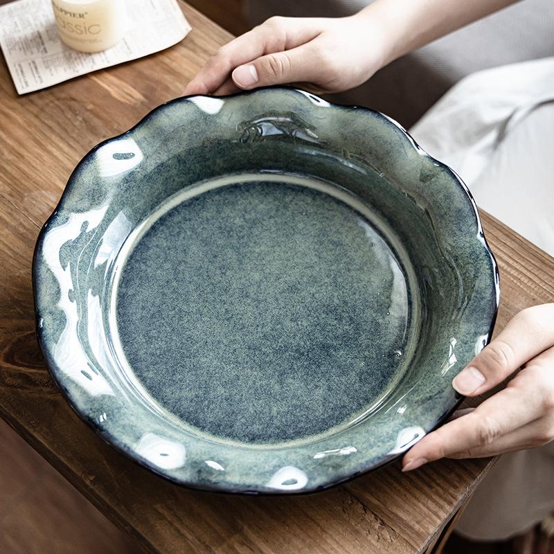 Retro Kiln Change Personalized Lace Vegetable Plate Irregular Plate Ceramic Household Fruit Plate Tableware Crayfish Large Plate Soup Plate