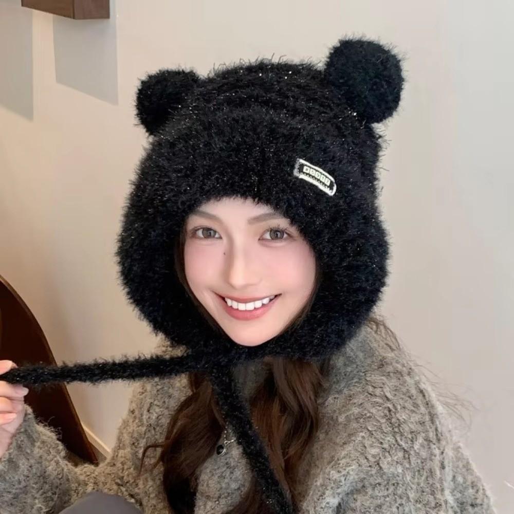 Coldproof Ear Protection Hats Warm Thickened Bear Ears Knitted Hat New Knitted Hat for Outdoor Ski