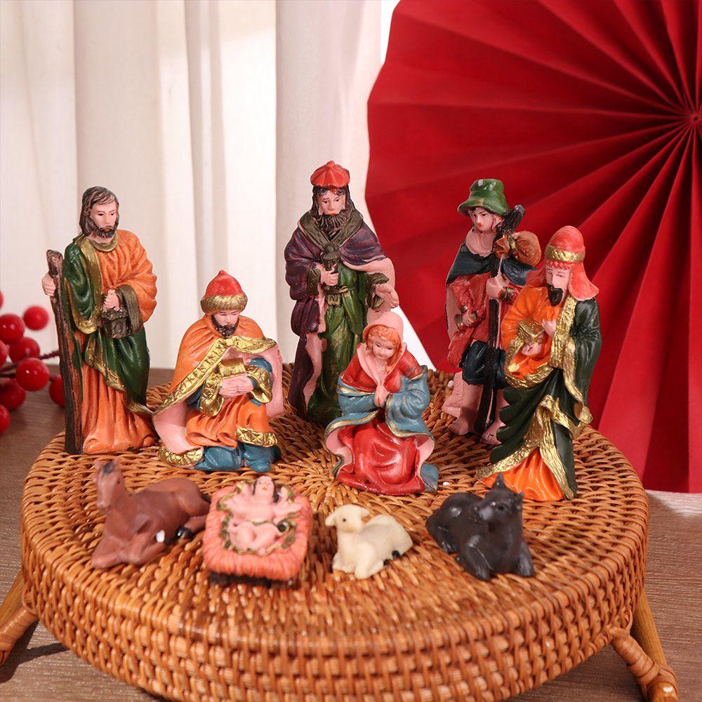 10Pcs/Set Vintage Christmas Manger Scene Resin Material Resin Nativity Set Home Decoration