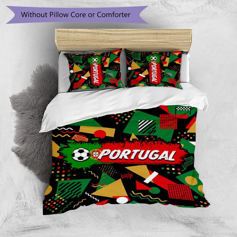 Portugal Football Printed Bedding 3 Piece Set Cozy Breathable Bed Cover Set as Housewarming Holiday Gift