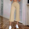 Women's Hollow Belt Trousers Temperament  Flared High Waist 3/4 Pant Casual Fit Wide Capris Leg Pants