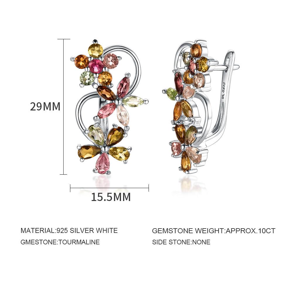 Natural Brazil Tourmaline Women Rings Earrings Jewelry Set Good Multi-color Natural Gemstones 925 Sterling Silver Fine Jewelry