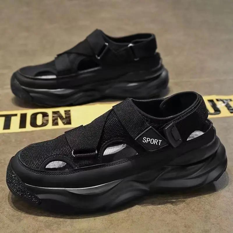 Летние мужские модные спортивные сандалии для улицы с противоскользящими носками и полыми отверстиями, легкая пляжная обувь на толстой подошве