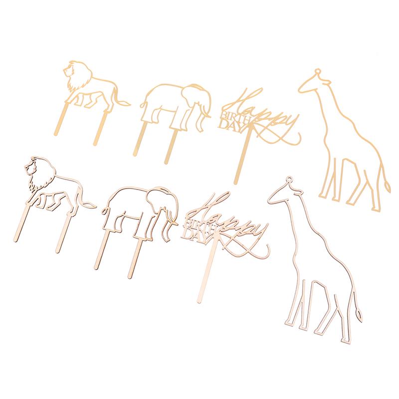 4Pcs Animal Theme Happy Birthday Acrylic Wood Cake Topper Giraffe Cake Toppers