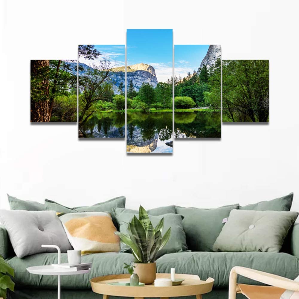 5 шт., зеркало с природным озером в национальном парке Йосемити, США, настенное искусство, декор для комнаты, современный 5 шт., холст, постер, домашний декор, без рамки