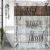 Rustic “Gratitude”, “Thank You”, “Blessings” Text Stylish Blue and White Design Shower Curtain, Bathroom Decorative Shower Curta