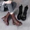 Cowhide Medium Boots Women's Genuine Leather Cotton Short Knight Boots Retro British Style Thick-soled Boots YR-YR1616