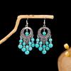 Ретро Этнические Бирюзовые Серьги: Синий полый цветок, кисточка, сова и капля воды