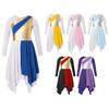 Girls Worship Performance Dress Long Sleeve Metallic Contrast Asymmetrical Skirt Lyrical Dance Costume