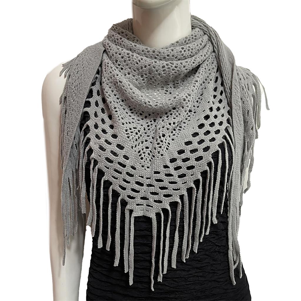 Women's Hollowed Knitted Triangular Scarf Imitation Cashmeres Soft Winter Shawl Wrap Neckerchief Blanket with Fringes