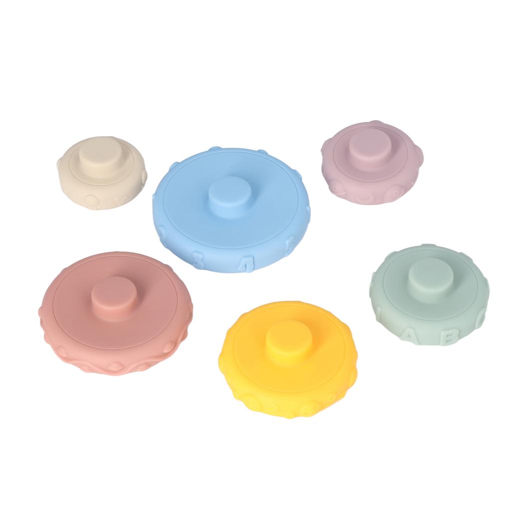 6Pcs Baby Sensory Stacking Rings Educational Squeaky Different Shapes Soft Stacking Circle Toys for
