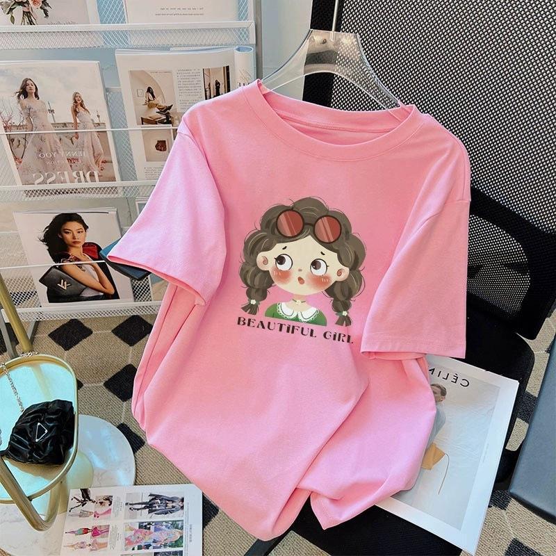 Футболка из чистого хлопка белого цвета с короткими рукавами для женщин на лето, новый большой размер, свободный дизайн, тонкий топ с короткими рукавами и принтом