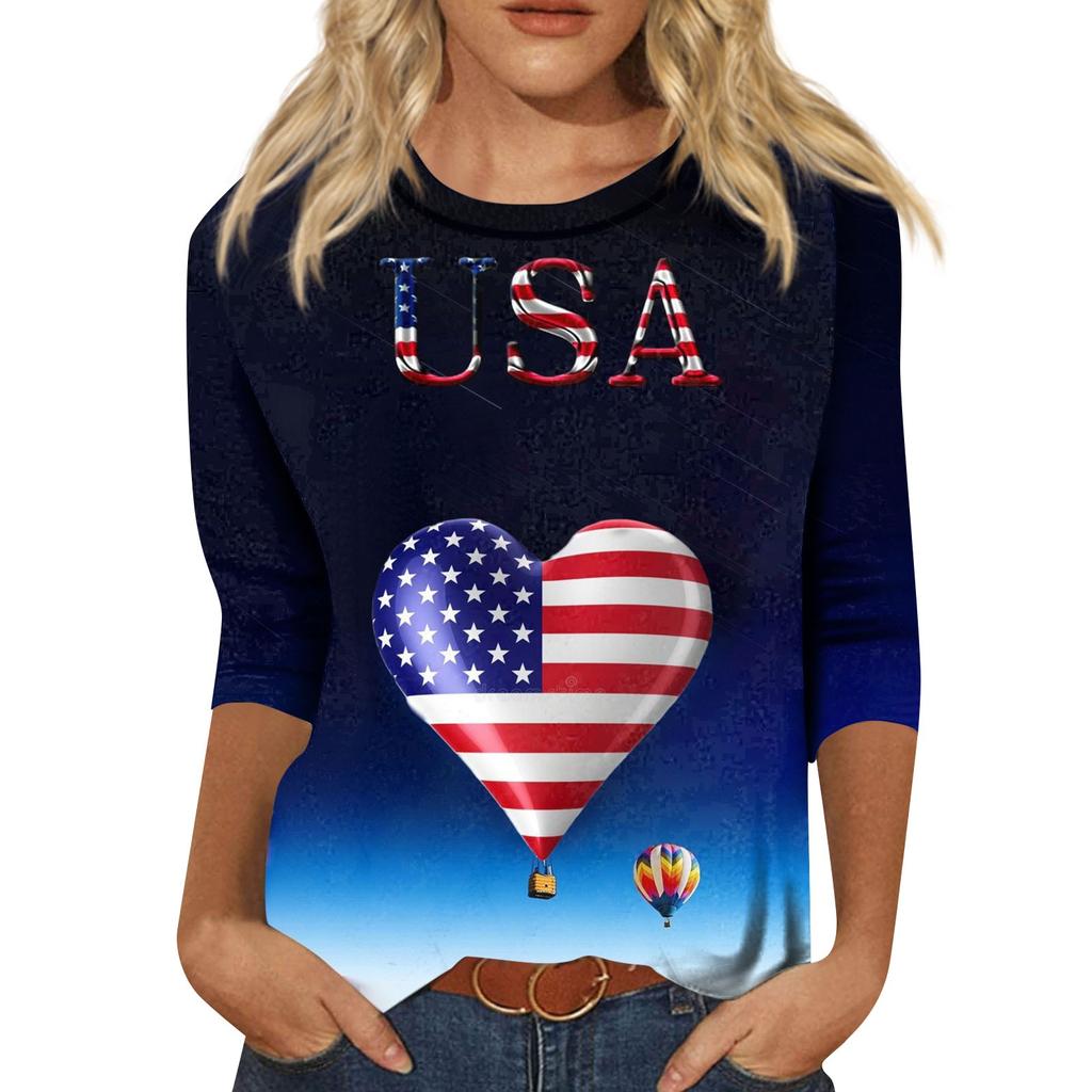 3/4 Sleeve Shirts For Women Cute Tops Graphic Tees  Blouses Casual Plus Size Basic Tops Pullover