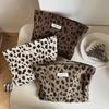 Corduroy Retro Leopard Pattern Makeup Bag Lipstick Cosmetic Organizer Zipper Bag Travel Washing and Storage Bag for Women