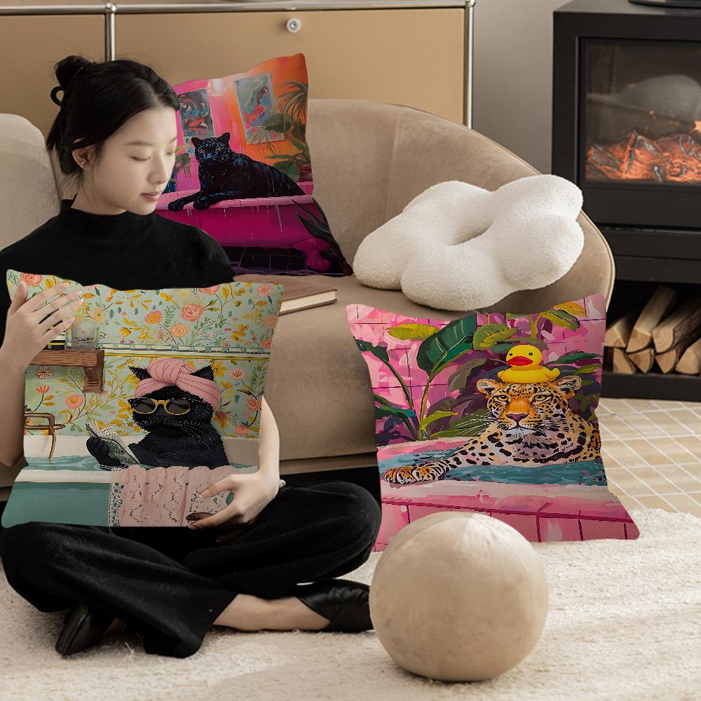 Colorful Bathtub Animal Tiger Zebra Black Cat Pillow Cover Sofa Cushion Cover Home Room Decoration Children Gift