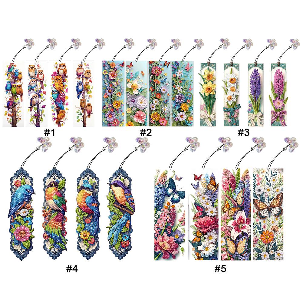 4Pcs Special Shape Butterfly Flower Diamond Bookmark Art Projects DIY Bookmarks Diamond Painting Kits for Kids Adults Beginners