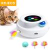 ROJECO 2 в 1 умные игрушки для кошек, автоматический забавный шарик с перьями, набор игрушек для кошек и собак, 5 режимов, электронные интерактивные игрушки для домашних животных, аксессуары