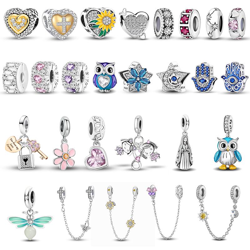 Медные Синие Сова Девочка Луна Звезда Подсолнух Птица Шармы Бусины Подходят для Оригинальных Пан Браслетов Браслетов Изысканные Ювелирные Изделия Подарок