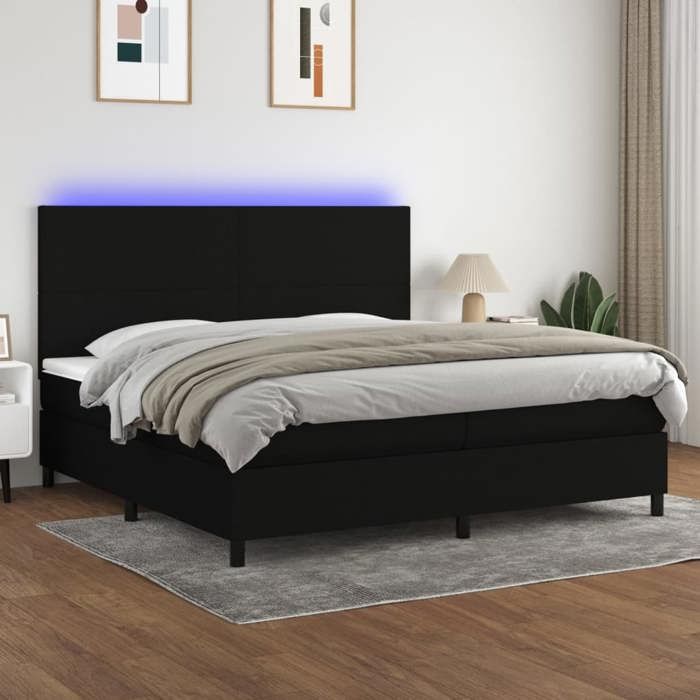 VidaXL Slat Bed Base with Mattress and LED, Upholstered Bed with Headboard, Double Bed, Adult Bedroom Bed, 3134743