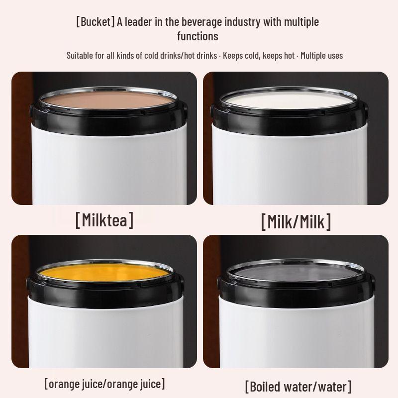 Double-Layer Stainless Steel Insulated Milk Tea Bucket for Hot & Cold, Large Capacity, Ideal for Milk Tea and Soy Milk Shops