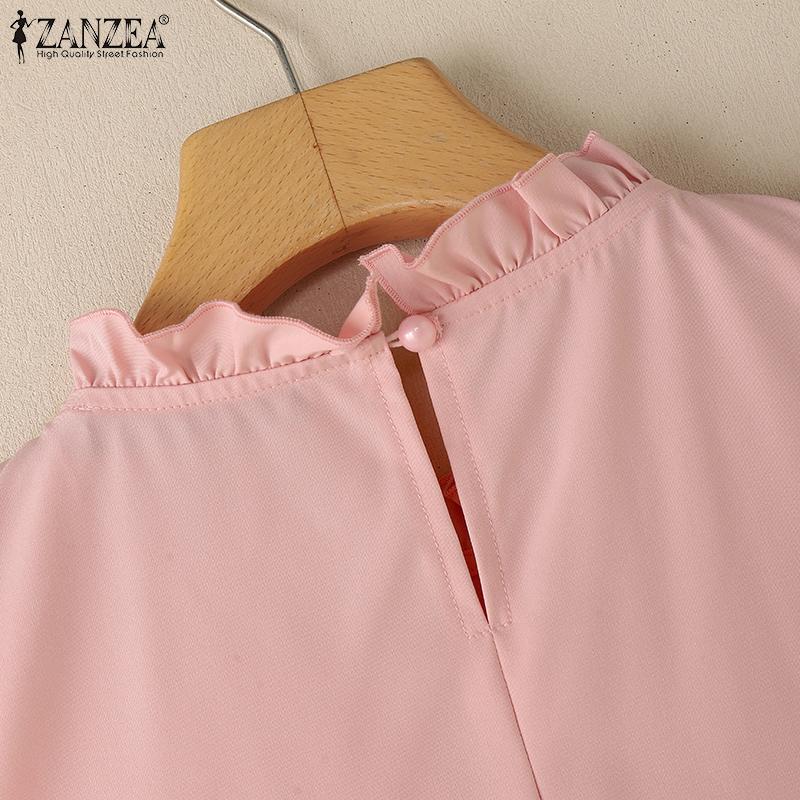 ZANZEA Женская повседневная блузка с круглым вырезом, однотонная, свободного кроя, без рукавов